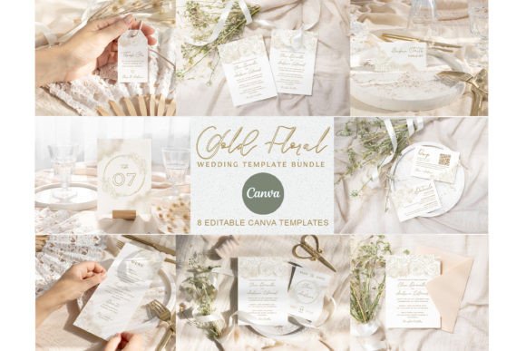 Download Gold Floral Wedding Invitation Bundle - Wedding invitation Collection