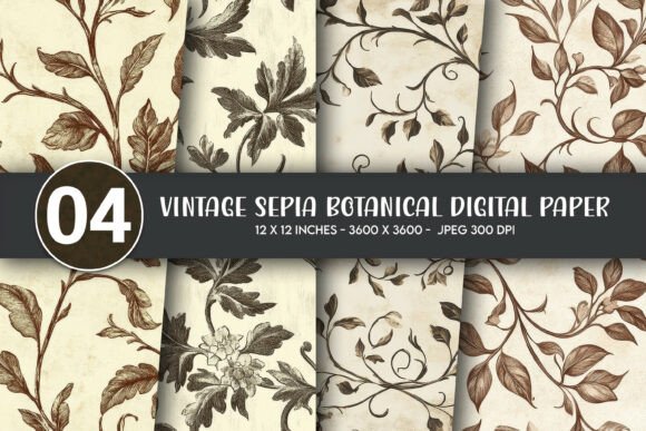 Download Vintage Sepia Botanical Digital Paper - Premium Bundle
