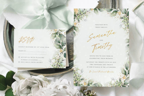 Download Green &amp; Gold Wedding Invitation Template - Invitation template Collection