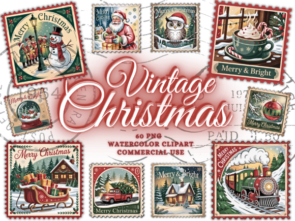 Download Vintage Christmas Png Bundle Stamps Png - Premium Bundle